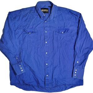 Drysdales Men's 2X Western Shirt Blue‎ 100% Cotton Long Sleeve With Pearl Snaps